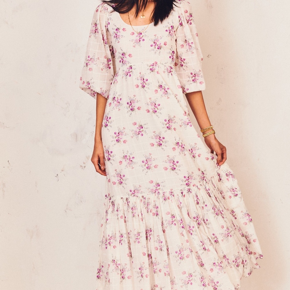 LoveShackFancy x Aerin Colby Floral-print Cotton-voile Maxi Dress In White
